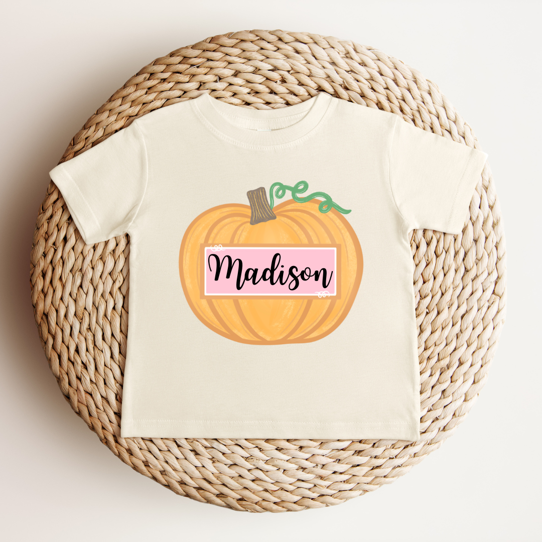 Custom Name Pumpkin Kids Tee - Pink