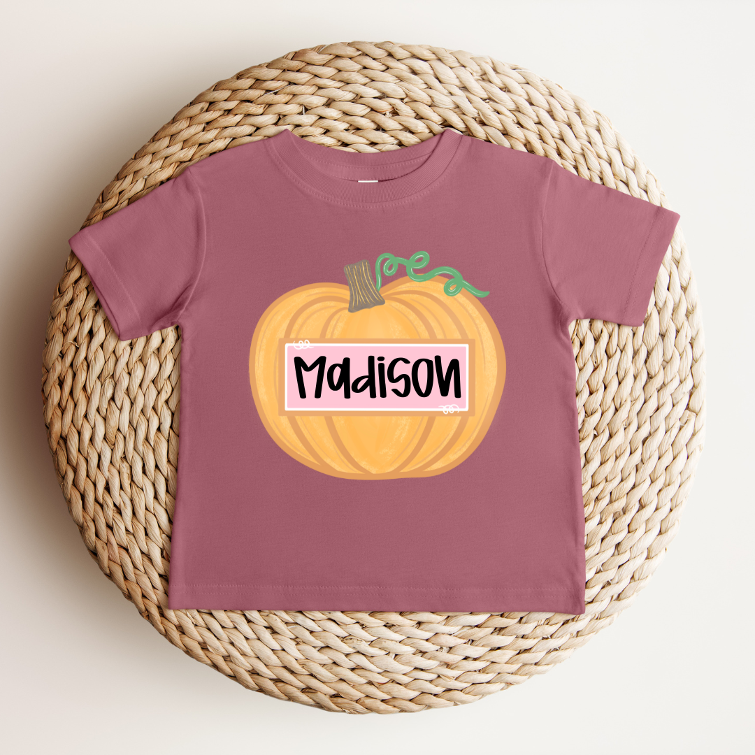 Custom Name Pumpkin Kids Tee - Pink