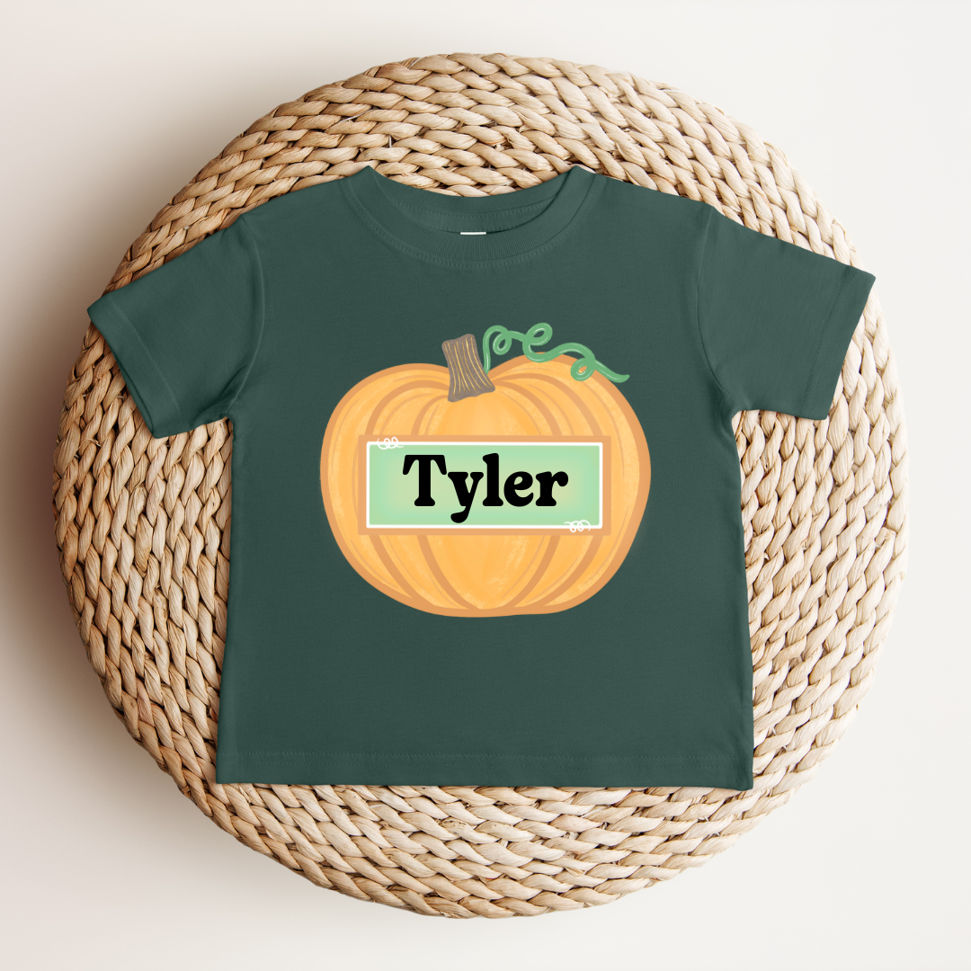 Custom Name Pumpkin Kids Tee - Green