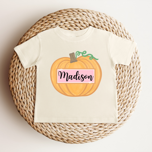 Custom Name Pumpkin Kids Tee - Pink