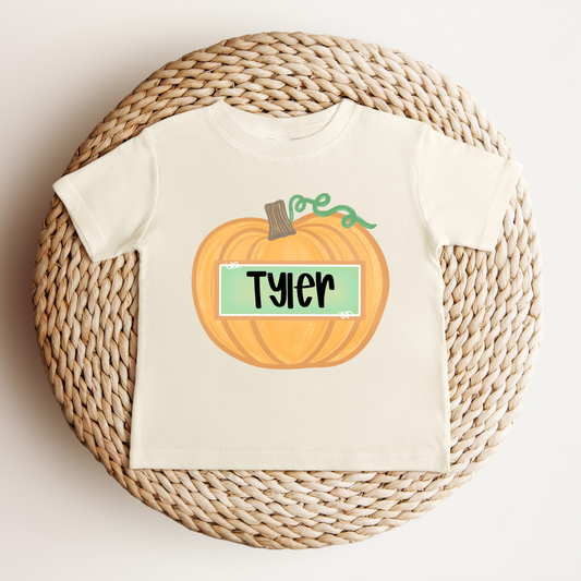Custom Name Pumpkin Kids Tee - Green