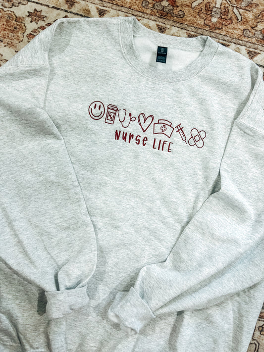 Nurse Life Embroidered Sweatshirt